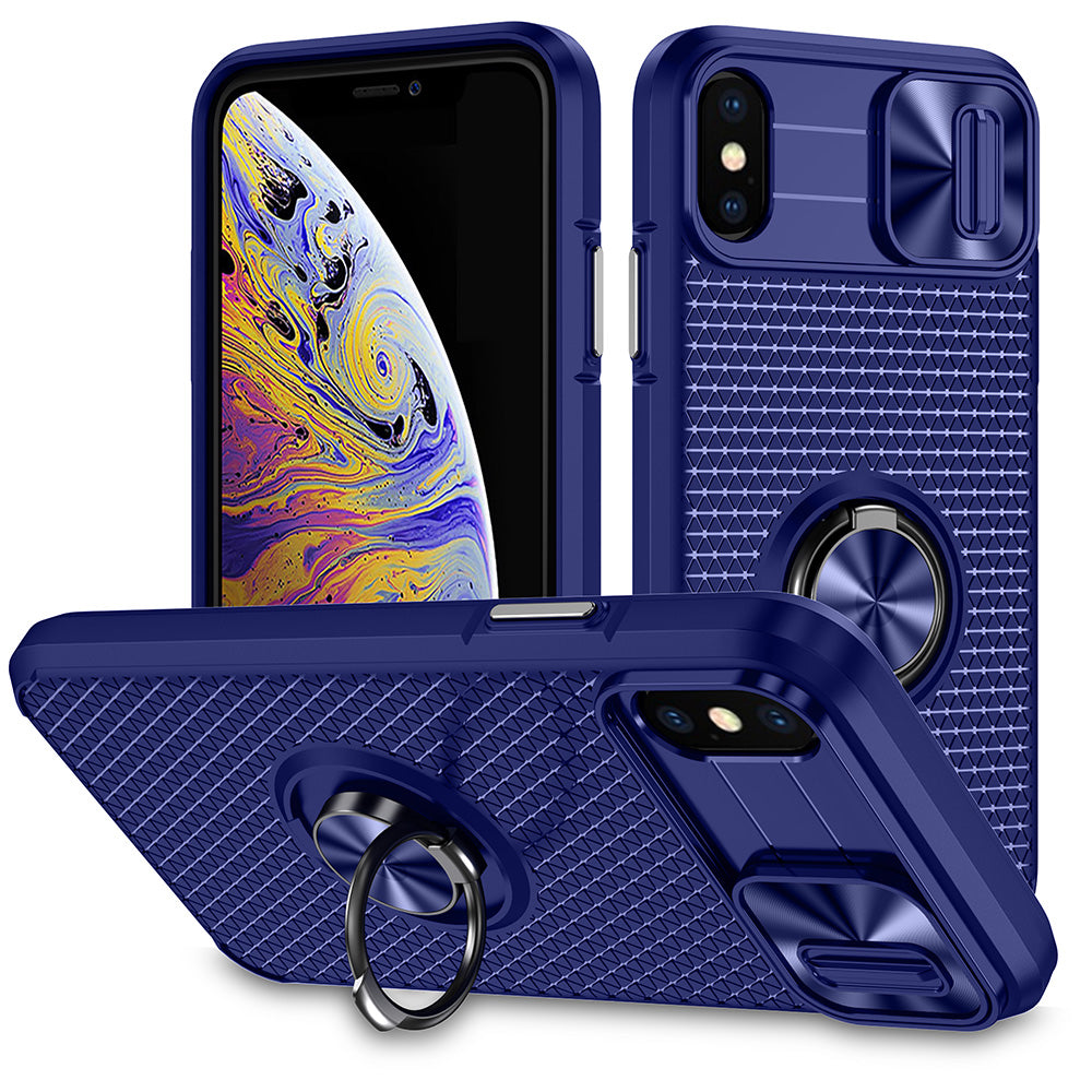 For iPhone X / XS 5.8 inch Ring Holder Kickstand Phone Case PC TPU Protective Cover with Slide Camera Protection For iPhone X / XS 5.8 inch Ring Holder Kickstand Phone Case PC TPU Protective Cover with Slide Camera Protection